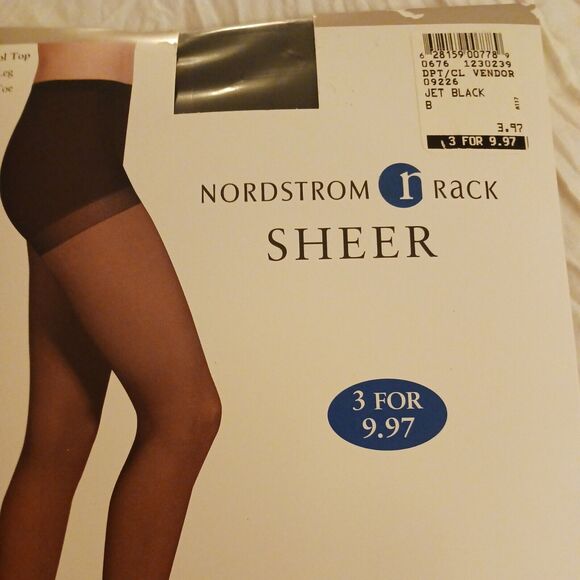 Nordstrom Rack Control Top Sheer Leg Toe Pantyhose JET BLACK Sz B Vntg New Pckg - Picture 3 of 7